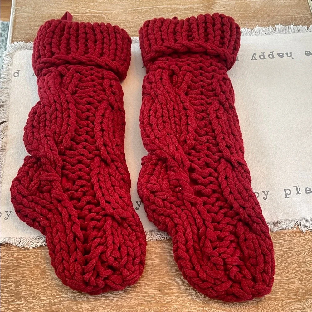 Pottery Barn Lot of 2 Red Colossal Knit Stocking